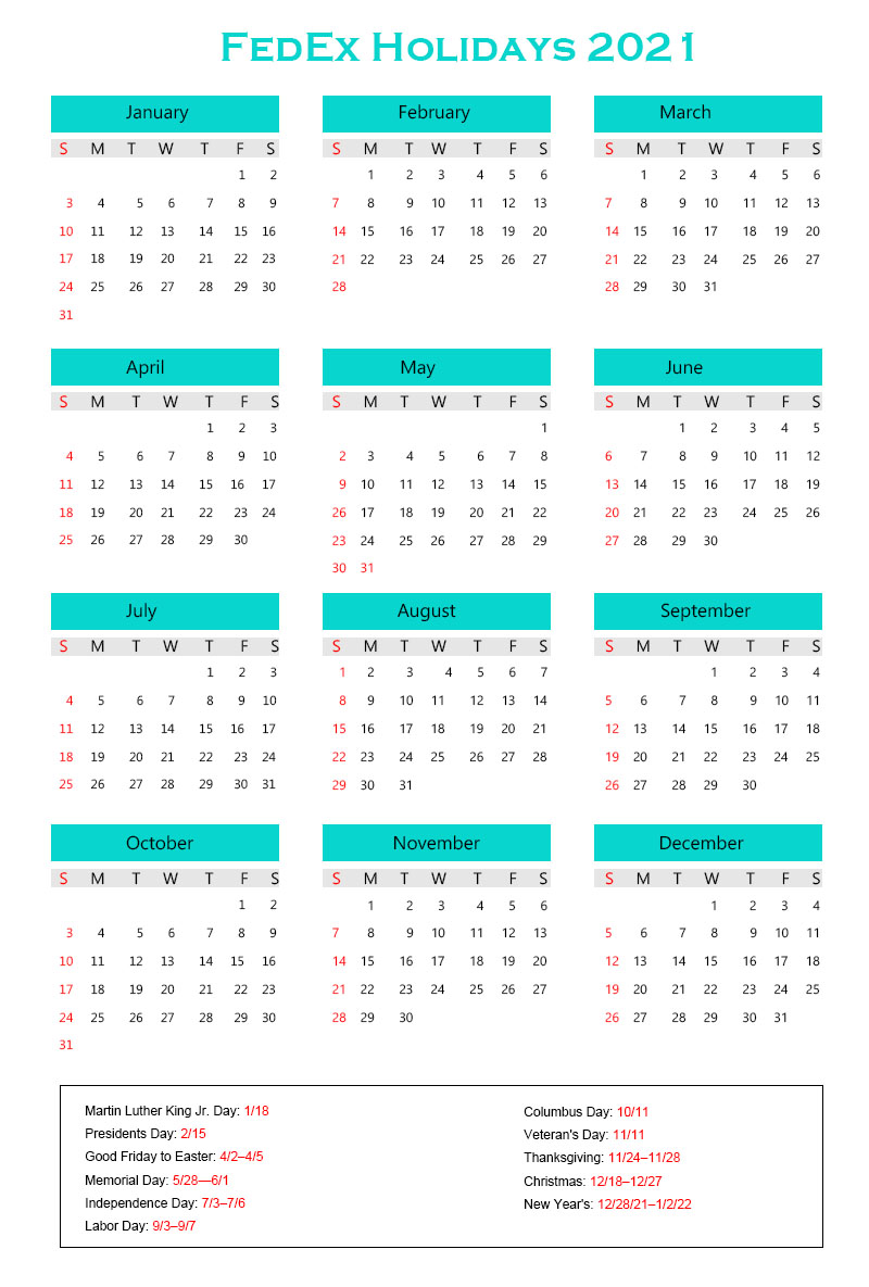 Fedex Holiday Calendar 2022 Fedex Holidays 2021 Calendar | Fedex Holiday Schedule 2021