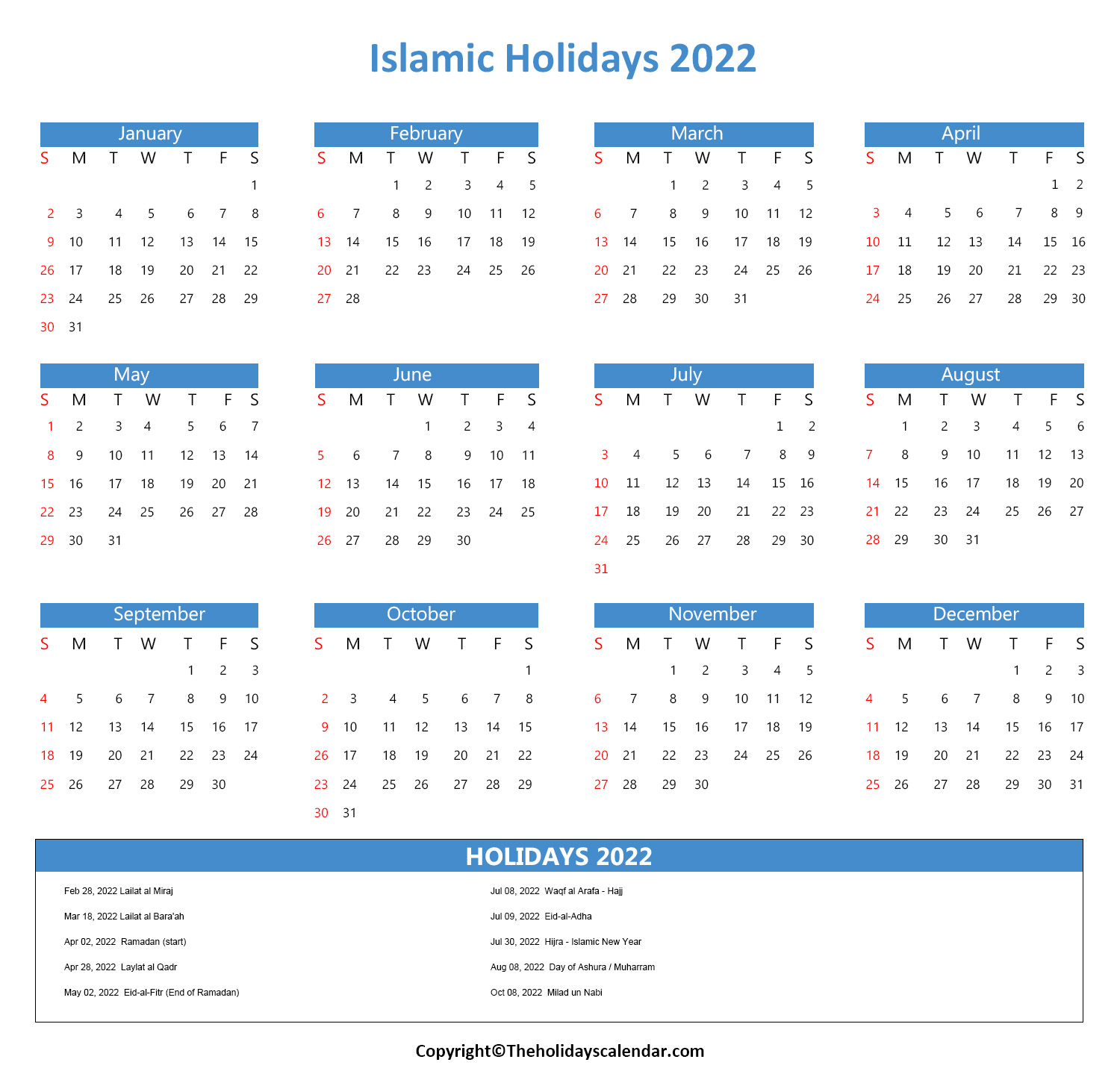 Muslim Holidays 2022 USA | Islamic Holidays 2022 USA