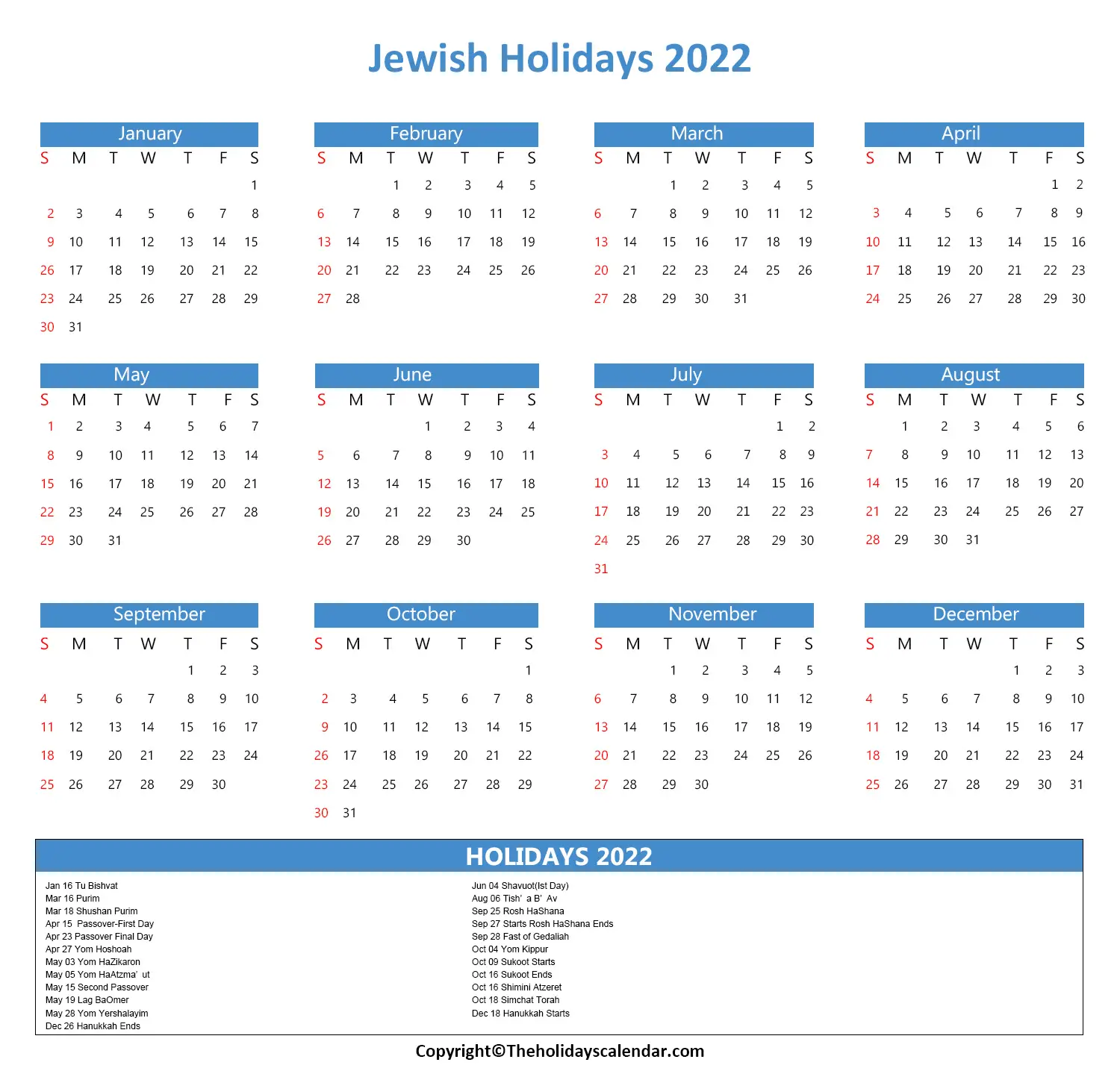 Jewish Holidays 2022 USA [Jewish Calendar 2022 With Holidays]