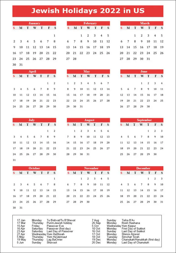 Jewish Holidays 2022 USA [Jewish Calendar 2022 With Holidays]