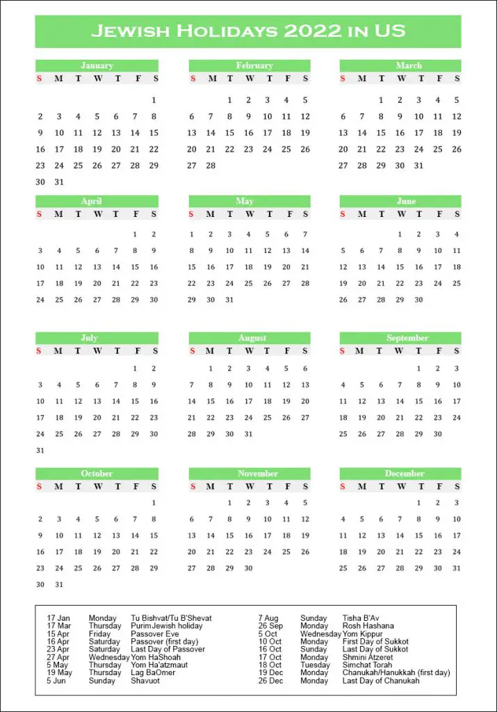 Jewish Holidays 2022 USA [Jewish Calendar 2022 With Holidays]