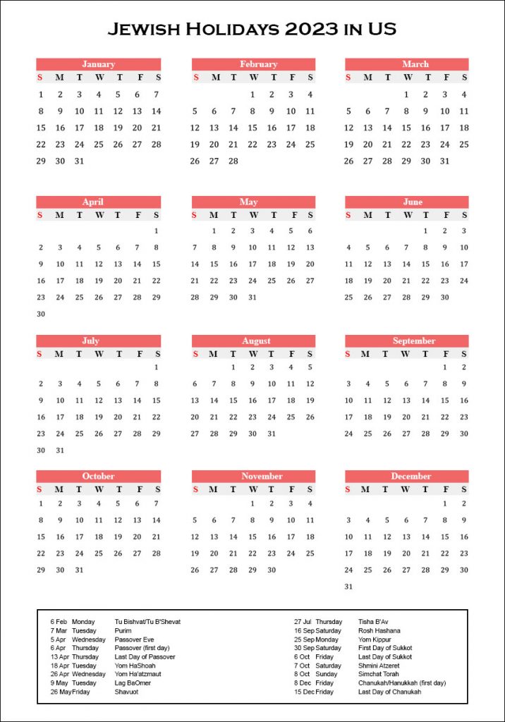 Jewish Calendar 2023 With Holidays