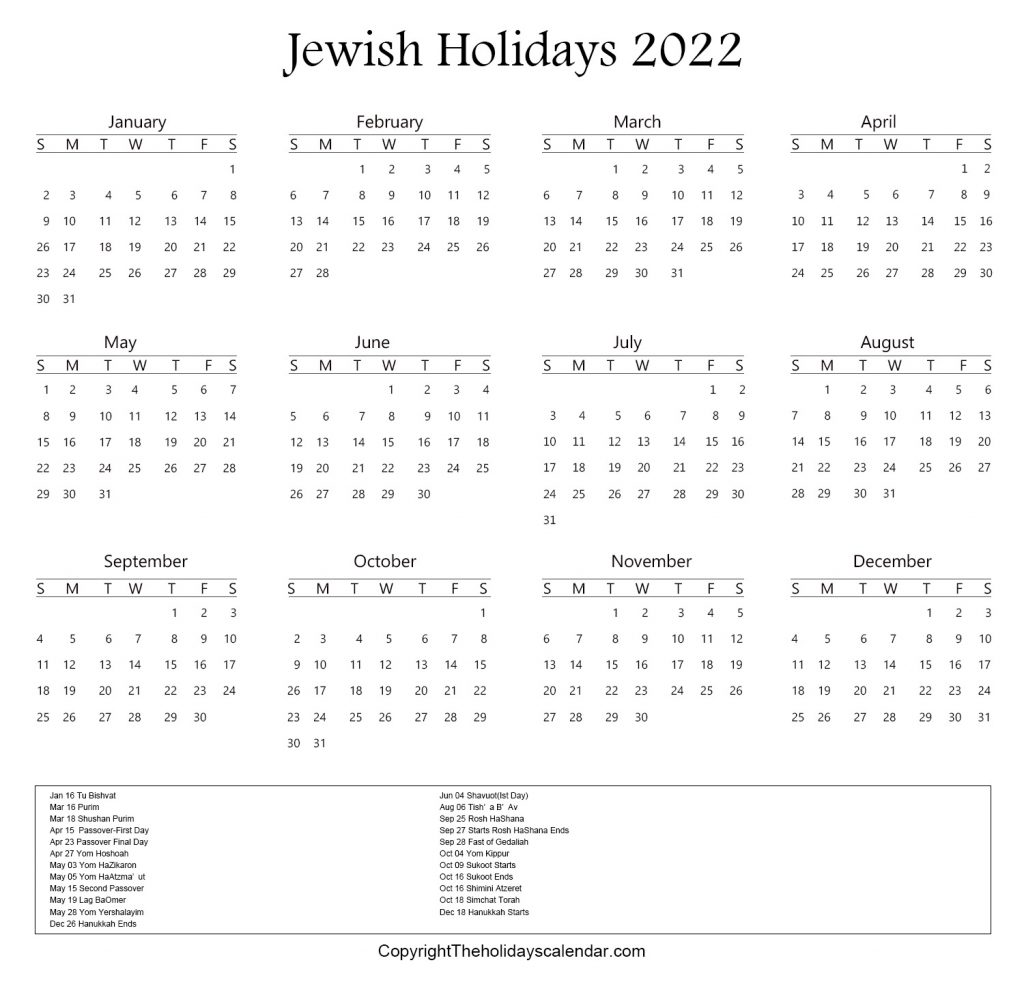 Hebrew Holidays 2022