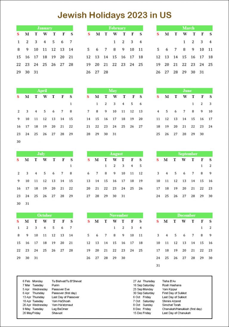 Jewish Calendar 2023 With Holidays Archives - The Holidays Calendar