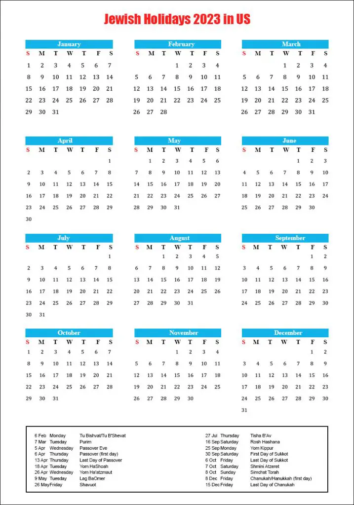 Jewish Holiday Calendar 2023