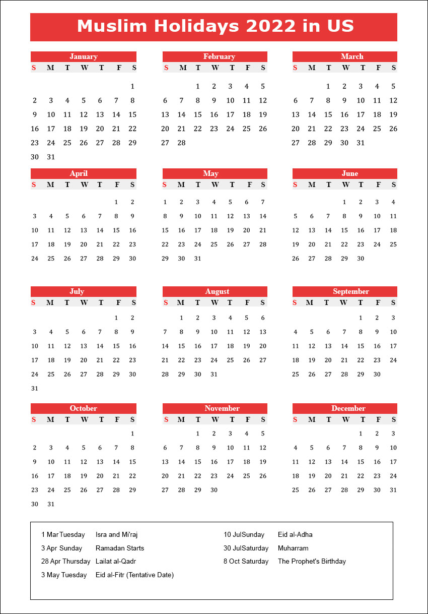 USA Muslim Holidays 2022 Archives The Holidays Calendar