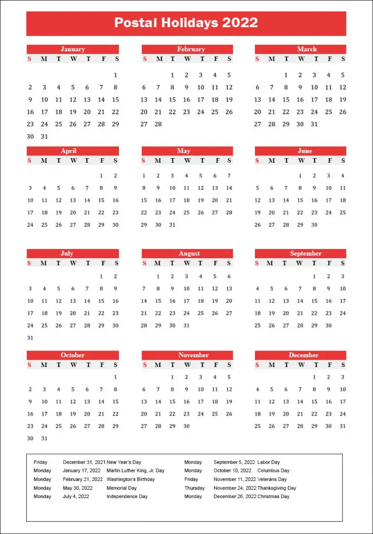 2025 Postal Calendar With Holidays