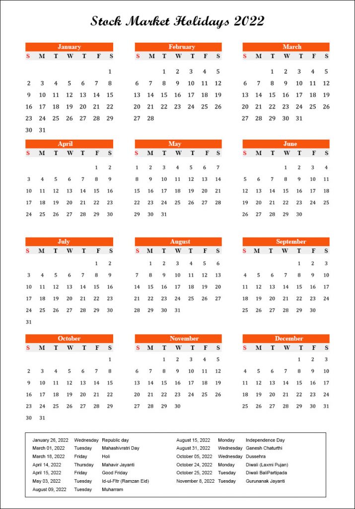 Market Schedule 2022 Us Stock Market Holidays 2022 Calendar Printable In Pdf