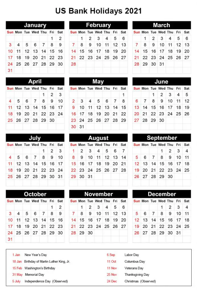 USA Bank Holidays 2021 Archives - The Holidays Calendar