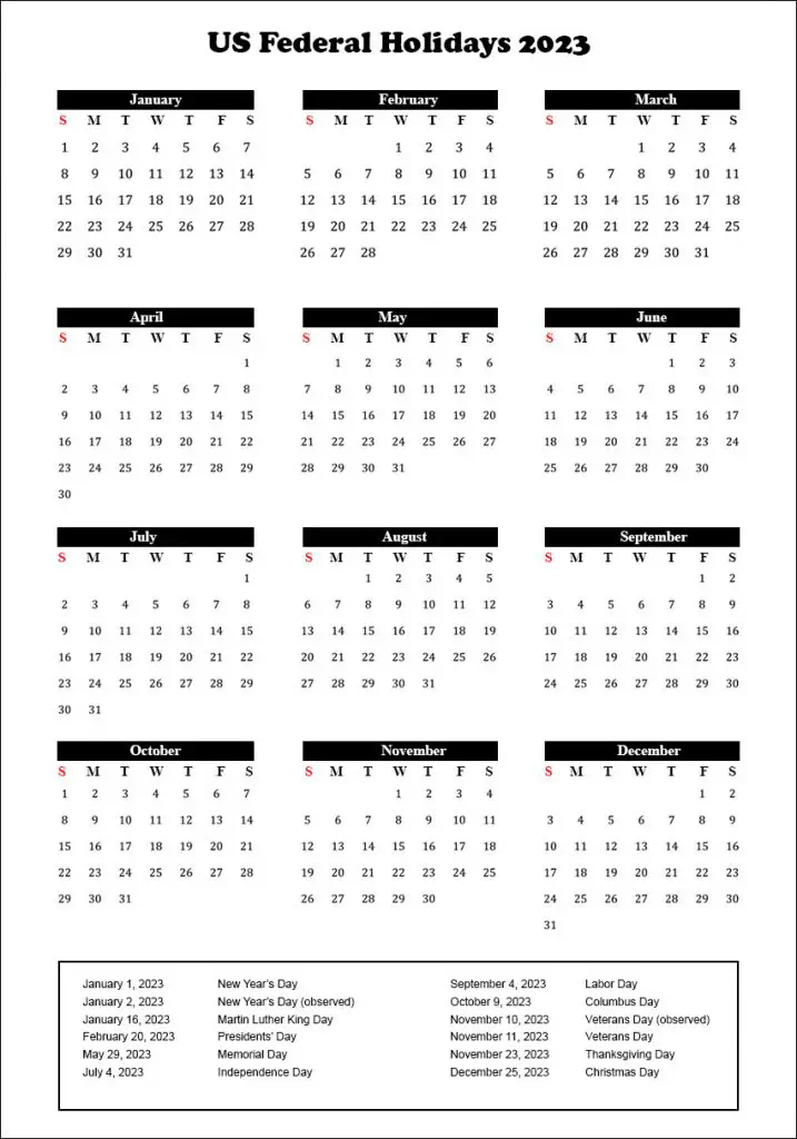 US Federal Holidays 2023 [USA Calendar 2023 with Federal Holidays]