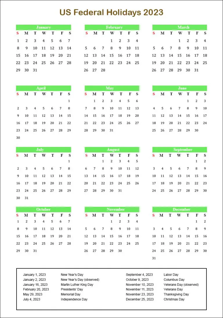 US Federal Holidays 2023 [USA Calendar 2023 with Federal Holidays]