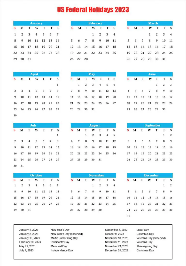 Us Federal Holidays 2023 [Usa Calendar 2023 With Federal Holidays]