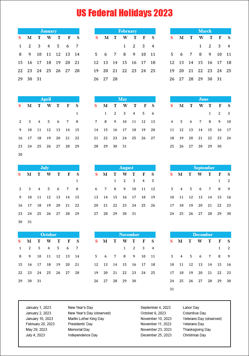 US Federal Holidays 2023 [USA Calendar 2023 with Federal Holidays]