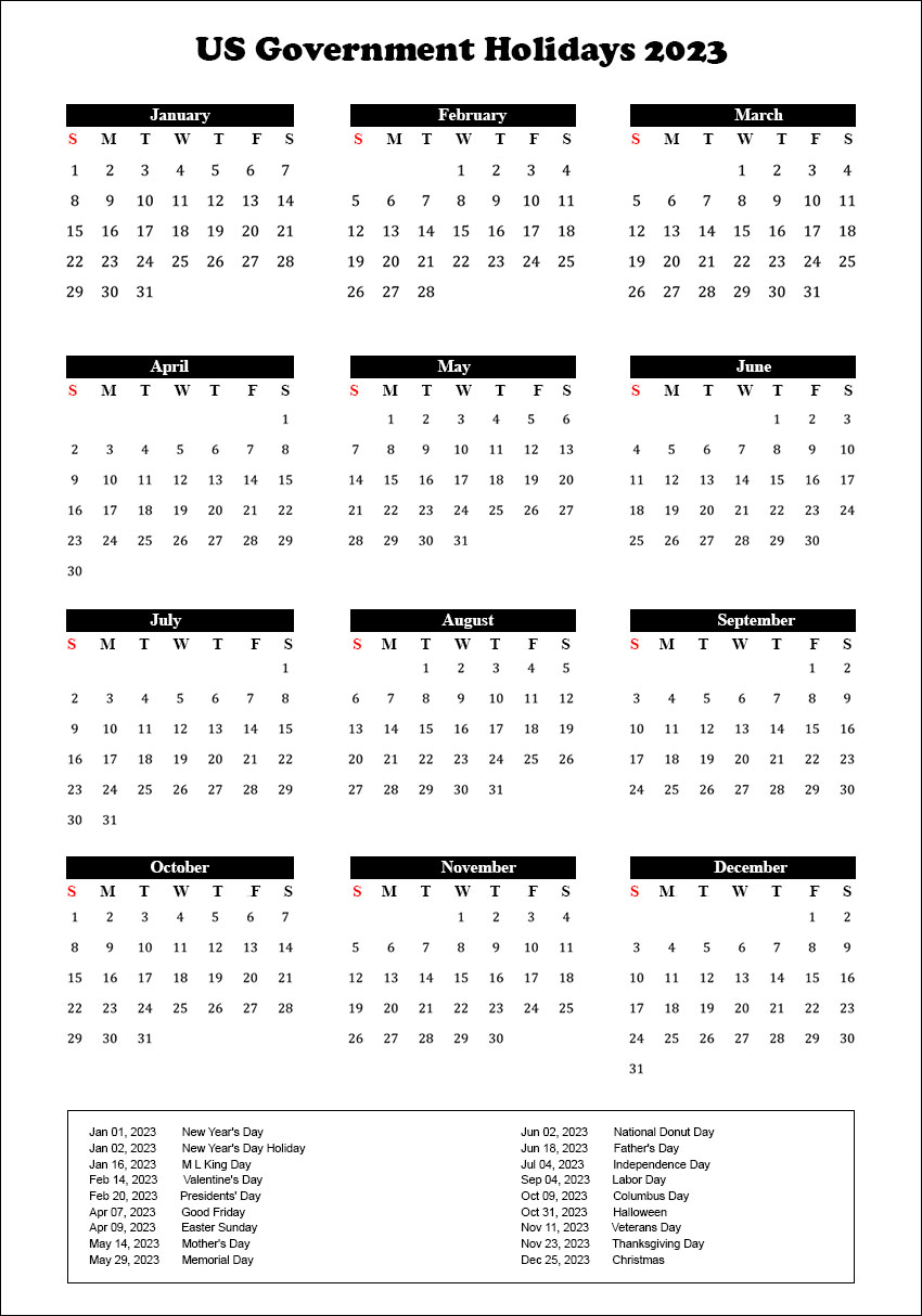 2023 Calendar With Government Holidays Archives The Holidays Calendar