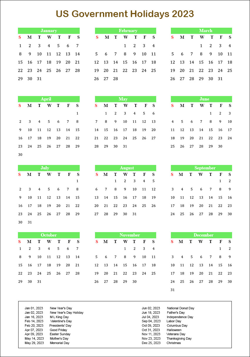 2023 Calendar with Government Holidays Archives The Holidays Calendar