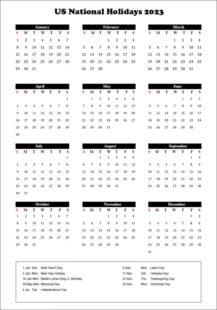 US National Holidays 2023 [USA Calendar 2023 with National Holidays]