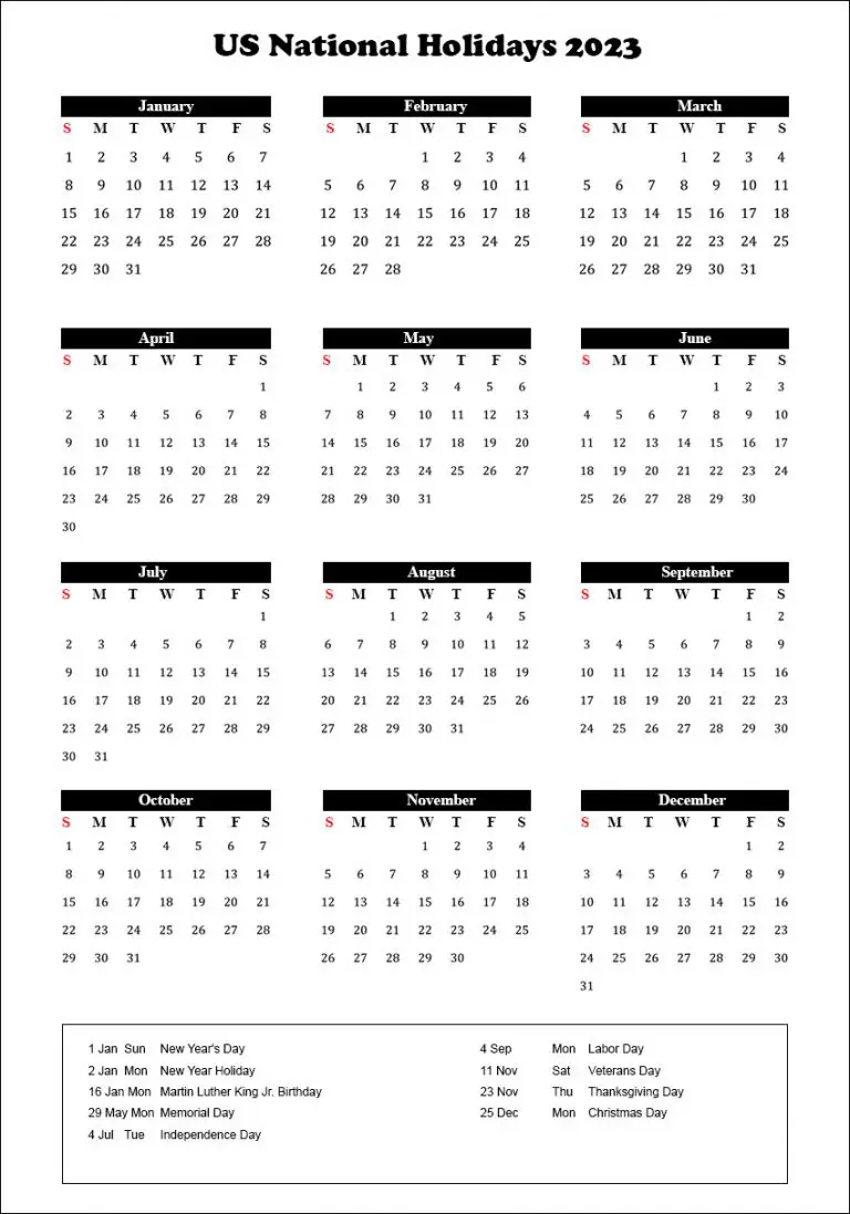 US National Holidays 2023 USA Calendar 2023 With National Holidays 