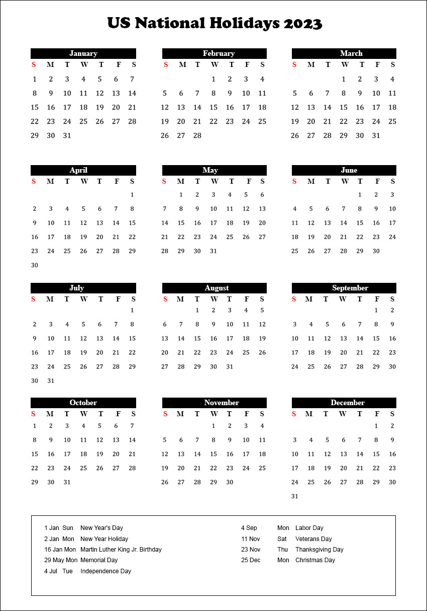 US National Holidays 2023 [USA Calendar 2023 with National Holidays]