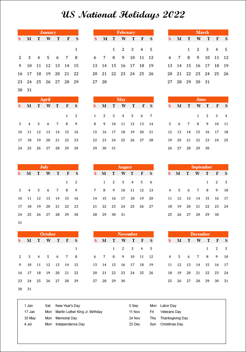 US National Holidays 2022 [USA Calendar 2022 with National Holidays]