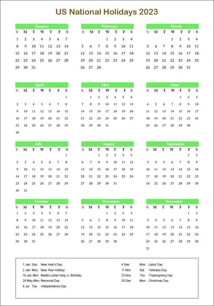 National Holidays 2023 USA