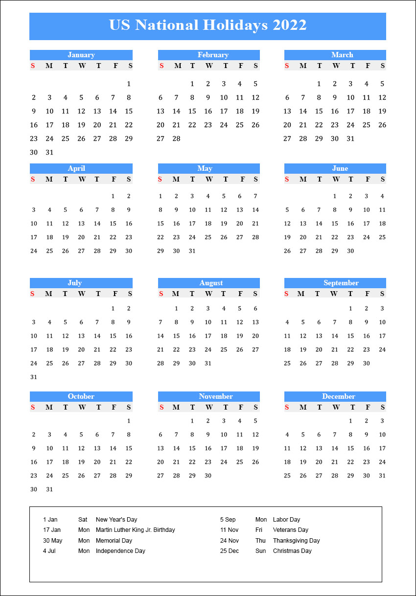 US National Holidays 2022 [USA Calendar 2022 with National Holidays]