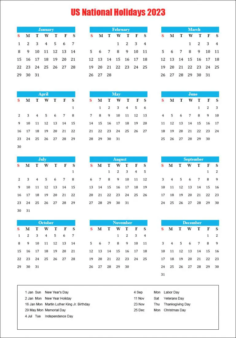 US Calendar 2023 with National Holidays Archives - The Holidays Calendar