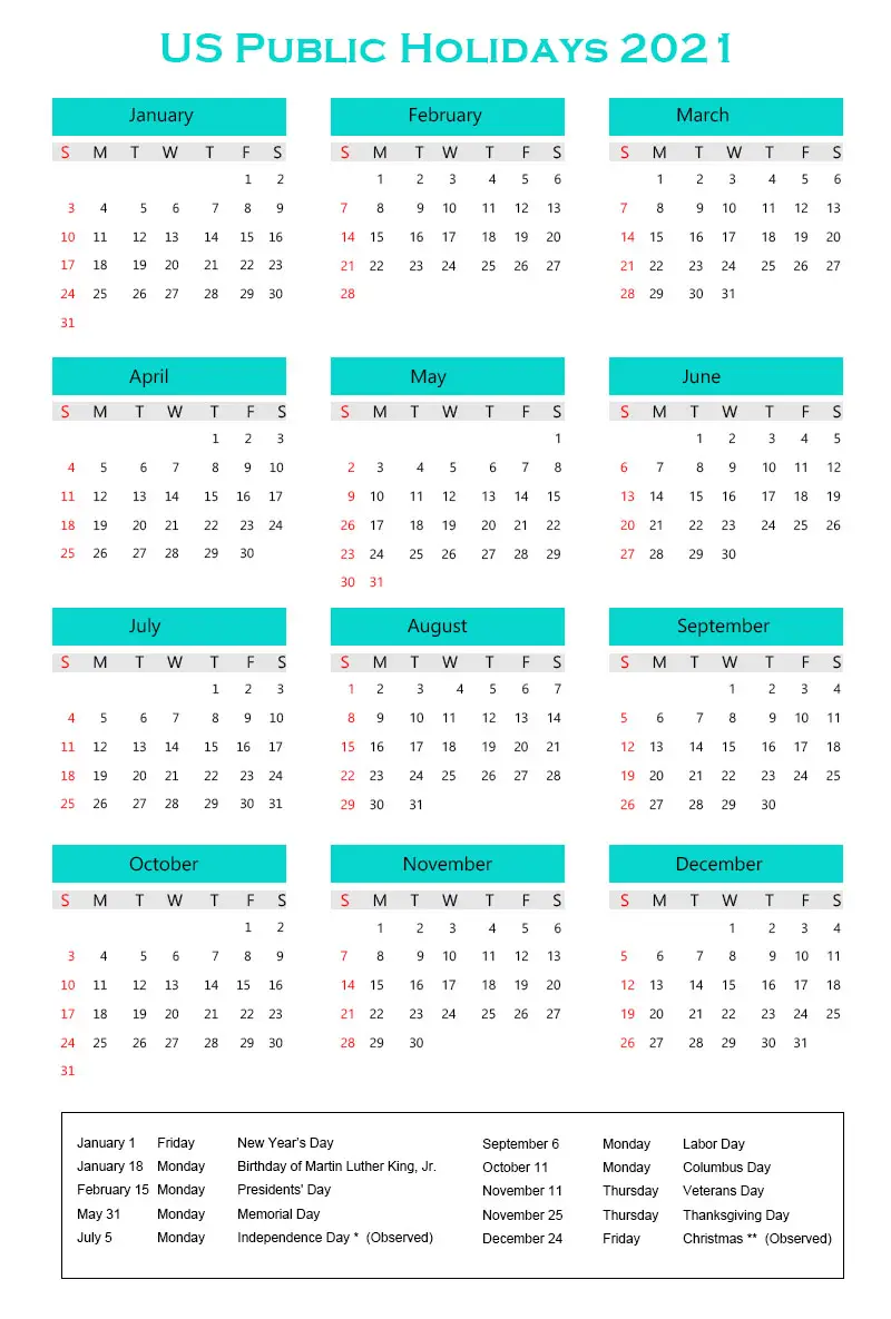 Calendar 2021 with Public Holidays Archives - The Holidays Calendar