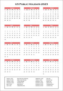 US Public Holidays 2023 with Yearly Printable Calendar