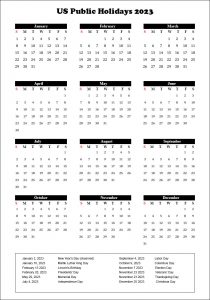 US Public Holidays 2023 with Yearly Printable Calendar