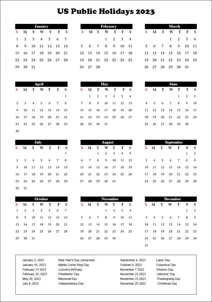 Us Congress Calendar 2023 Us Public Holidays 2023 With Yearly Printable Calendar