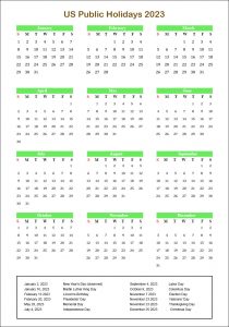 US Public Holidays 2023 with Yearly Printable Calendar