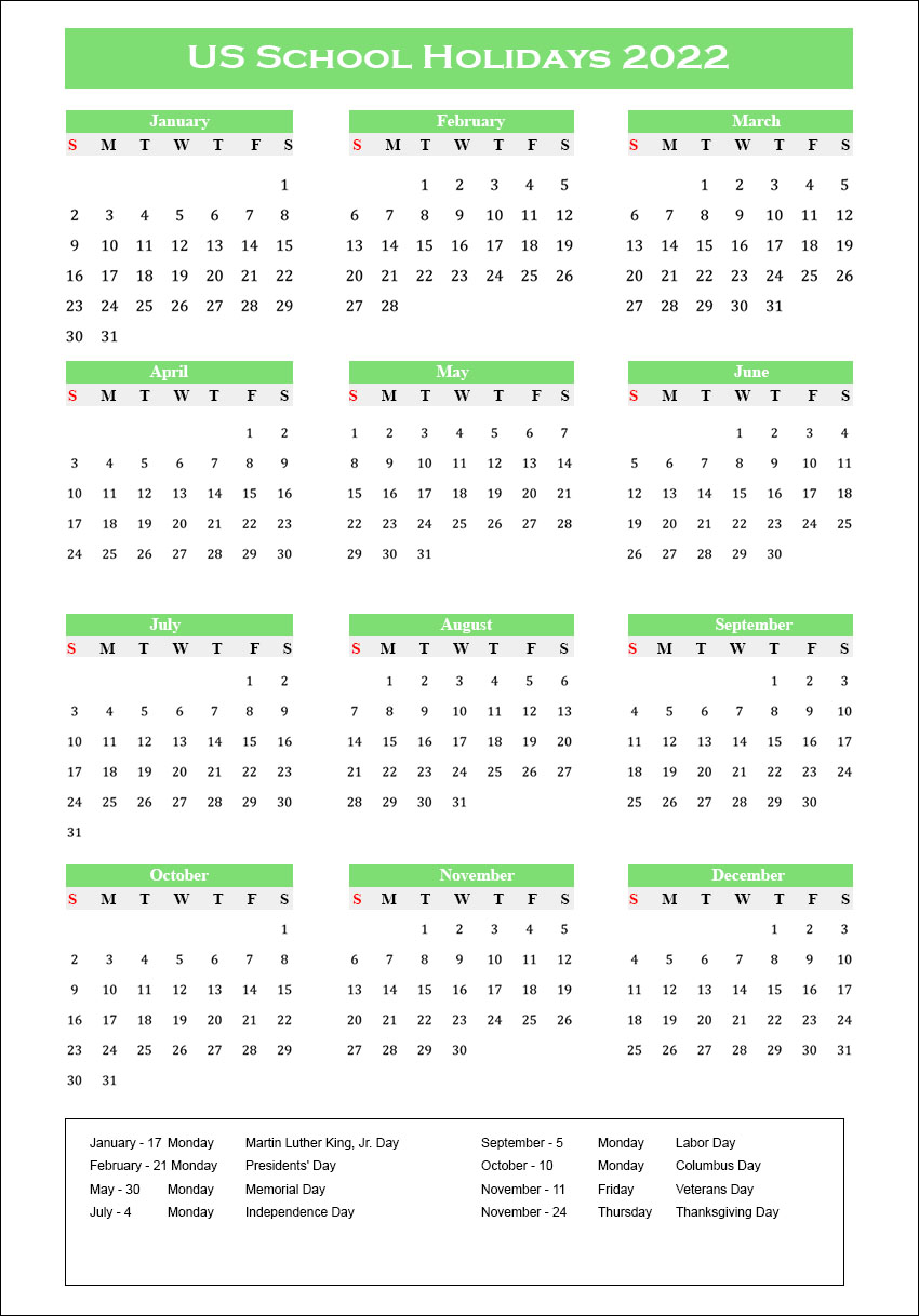 US School School 2022 Archives - The Holidays Calendar