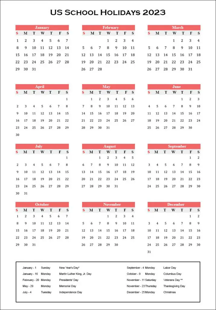 University Of Illinois Fall 2023 Calendar Us School Holidays 2023 Calendar | American School Holidays