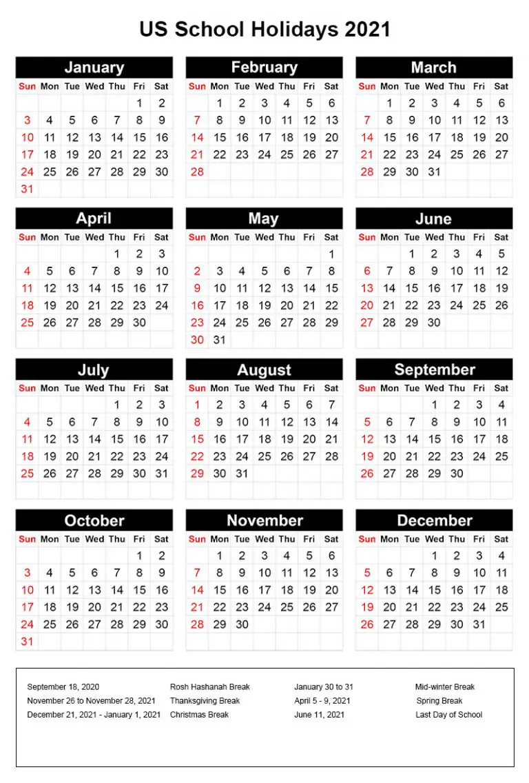 US School Holidays 2021 Calendar Archives - The Holidays Calendar