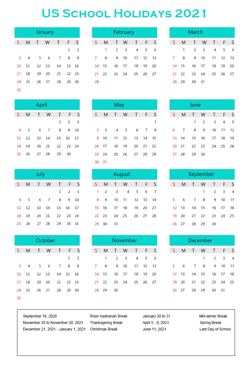 US School Holidays 2021 Calendar Archives - The Holidays Calendar