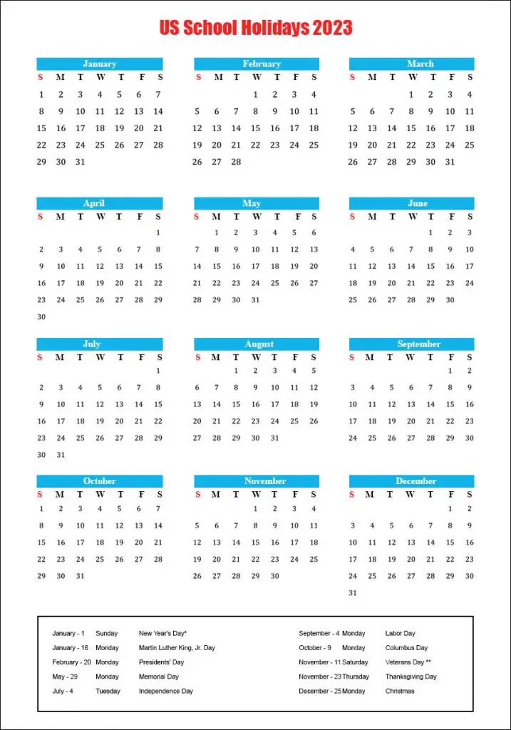 School Holidays 2023 USA Archives - The Holidays Calendar