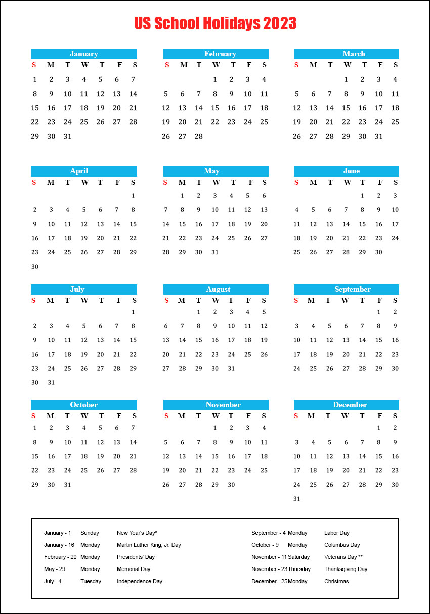 School Calendar 2023 USA Archives The Holidays Calendar