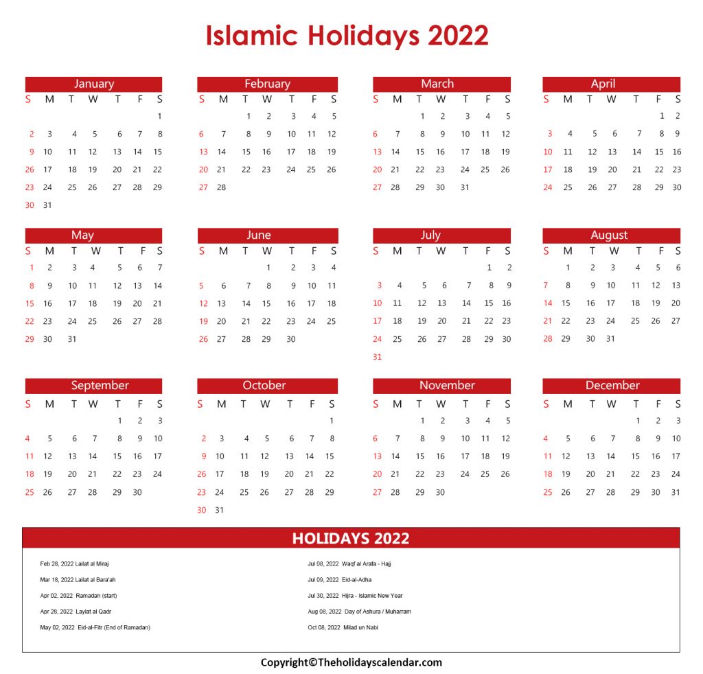Muslim Holidays 2022 USA