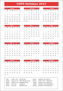 USPS Holidays 2022 USA | USPS Calendar 2022 With Holidays