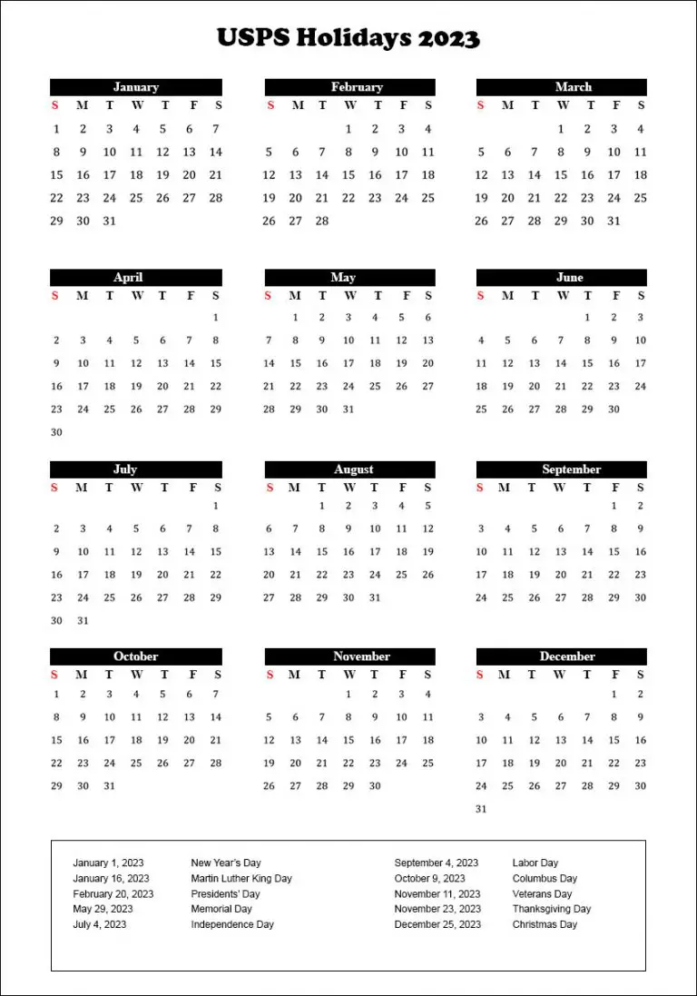 USPS Calendar 2023 With Holidays Archives The Holidays Calendar