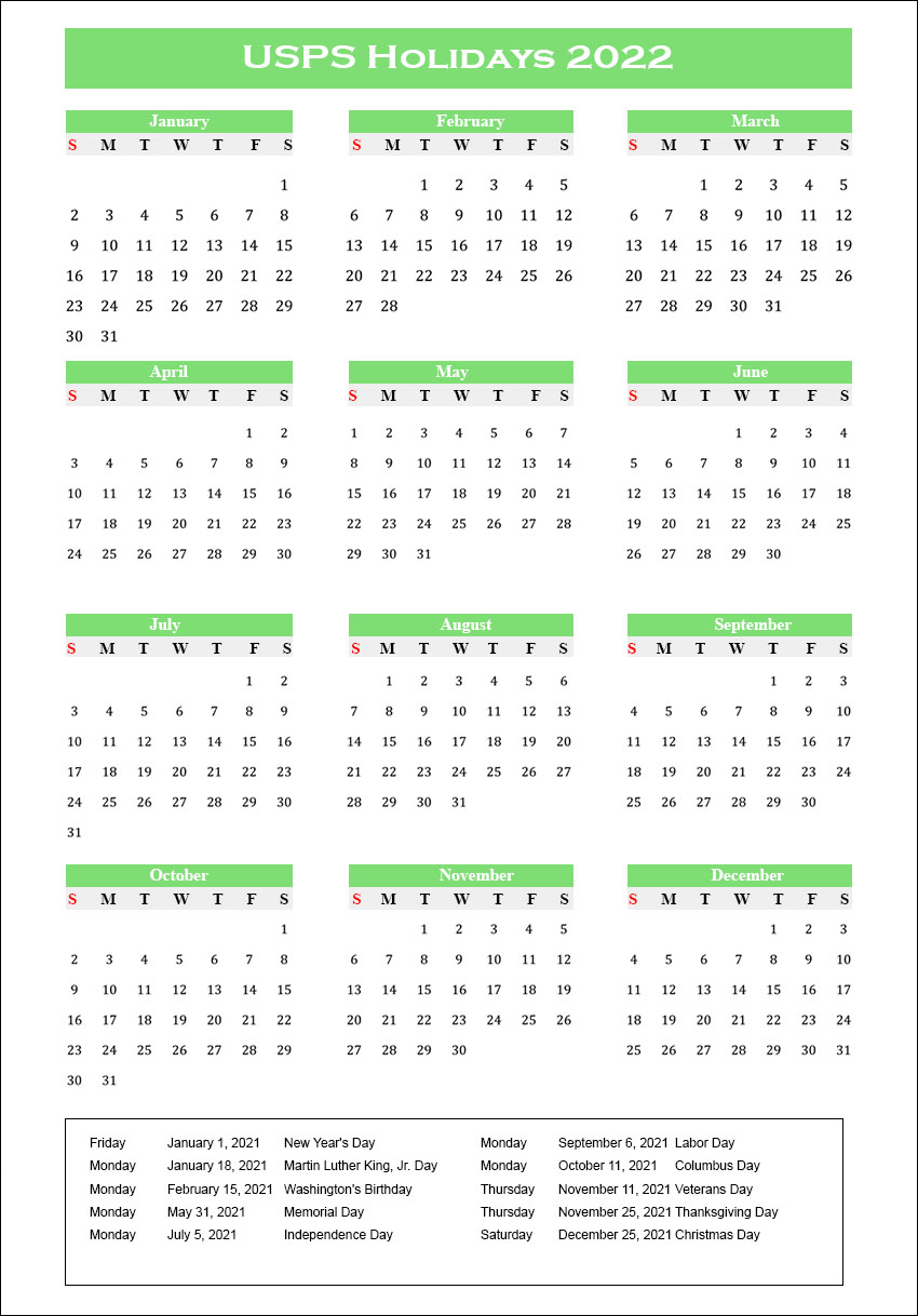 USPS Holidays 2022 USA | USPS Calendar 2022 With Holidays