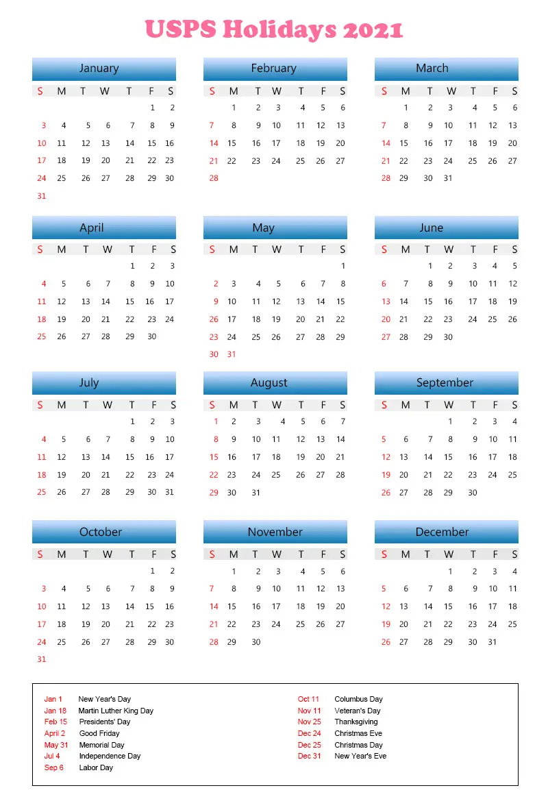 USPS Calendar 2021 with Holidays Archives The Holidays Calendar