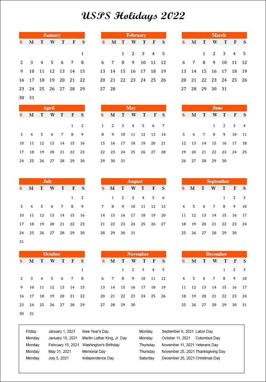 USPS Holidays 2022 USA | USPS Calendar 2022 With Holidays