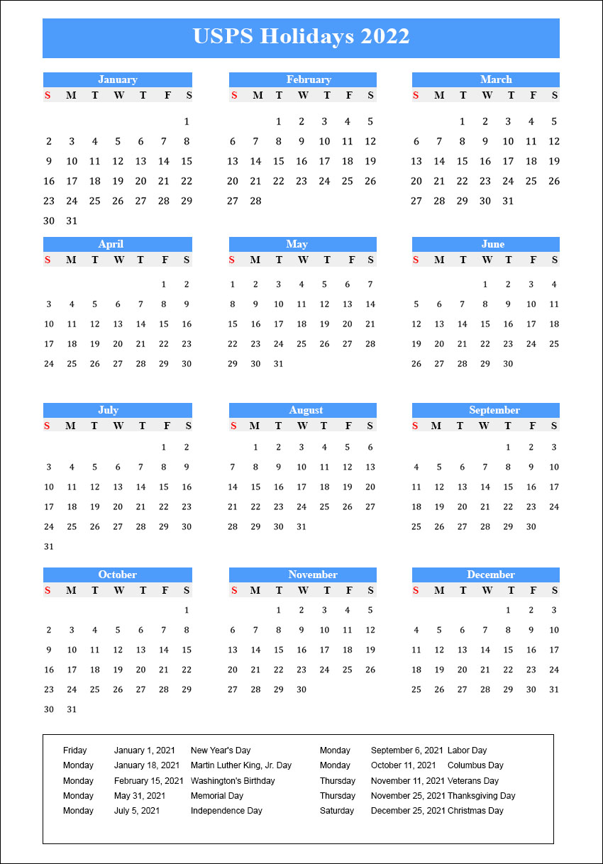 USPS Holidays 2022 USA | USPS Calendar 2022 With Holidays