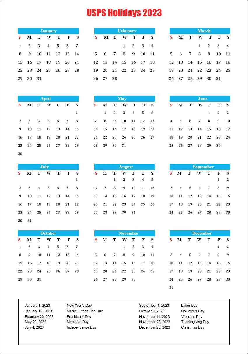 USPS Holidays 2023 USA USPS Calendar 2023 With Holidays