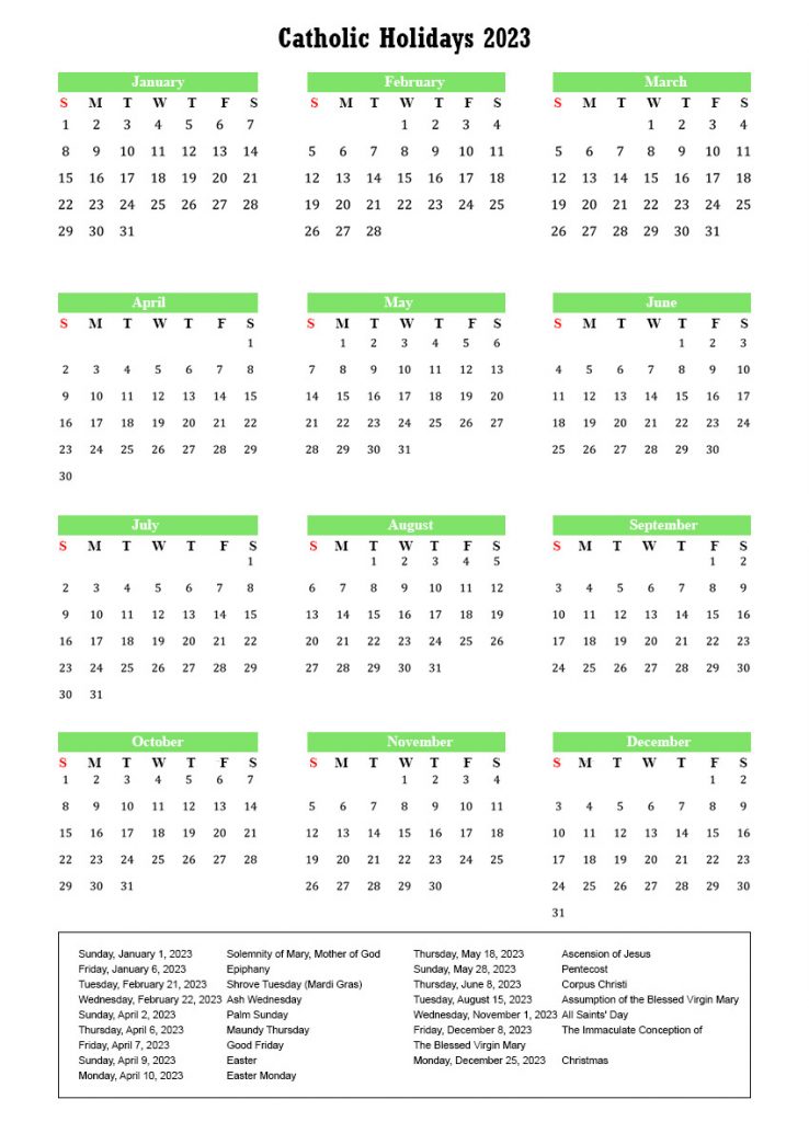 Free Printable Catholic Calendar 2023 Printable Calendar 2023