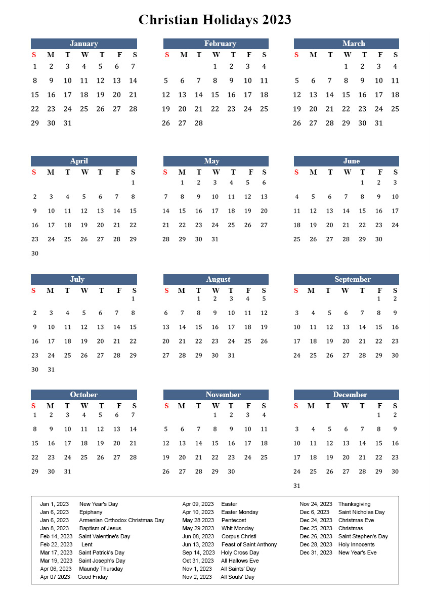 Christian Holidays 2023 Calendar Archives - The Holidays Calendar