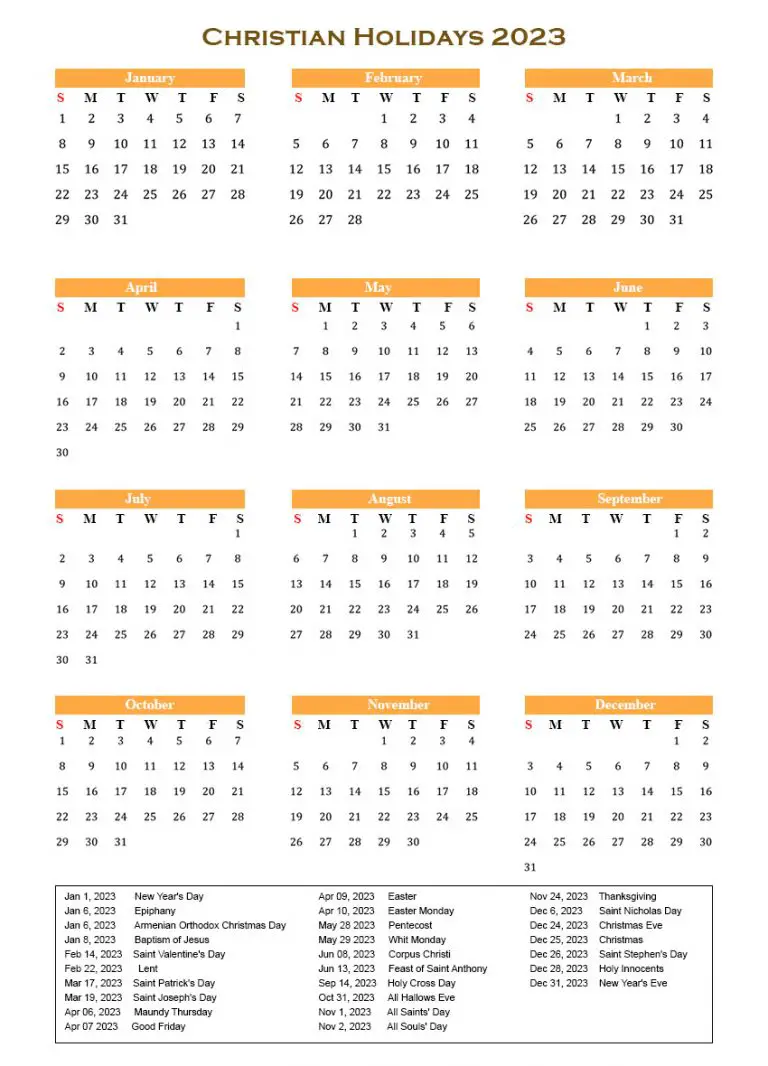 2023 Calendar With Christian Holidays | Images and Photos finder