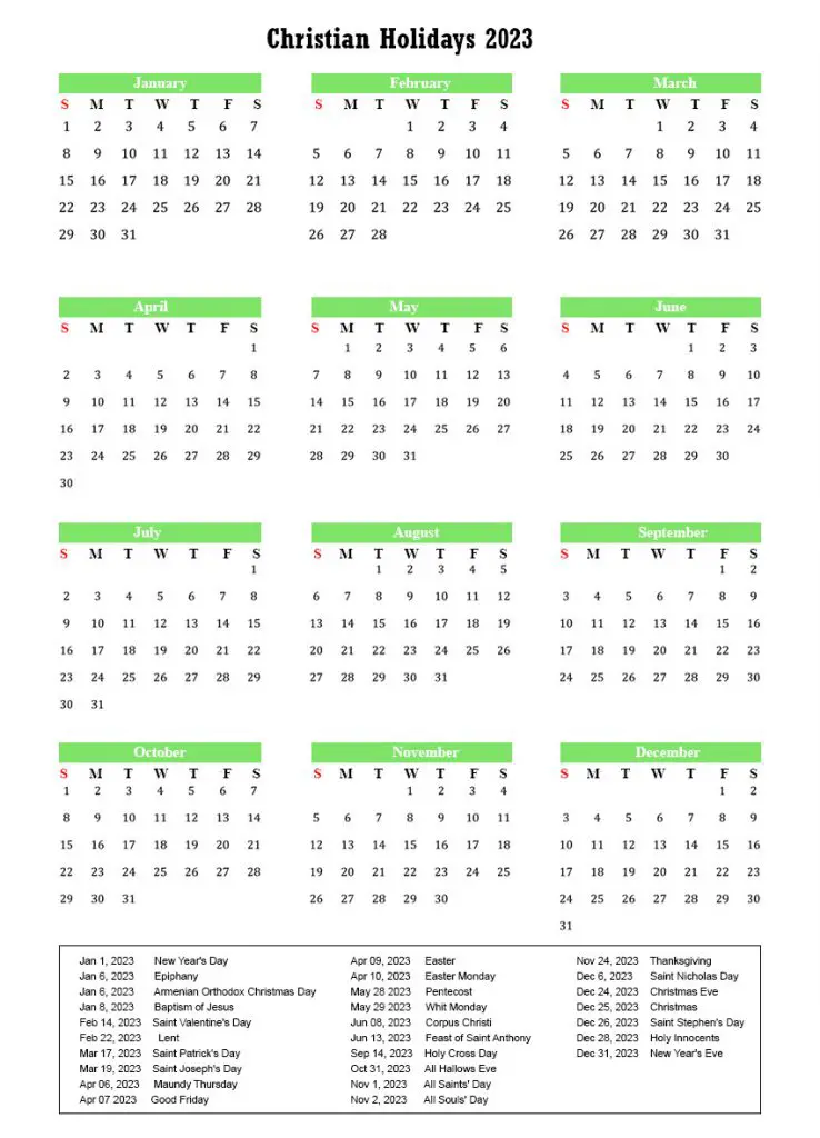 Christian Holidays 2023 Calendar Archives The Holidays Calendar