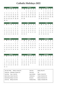 Roman Catholic Holidays 2022 with Catholic Calendar